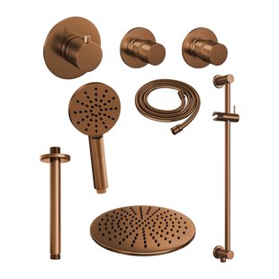 Thermostatisch Inbouwdoucheset Brauer Copper 30cm Hoofddouche Plafondarm 3 Standen Handdouche op Glijstang Koper