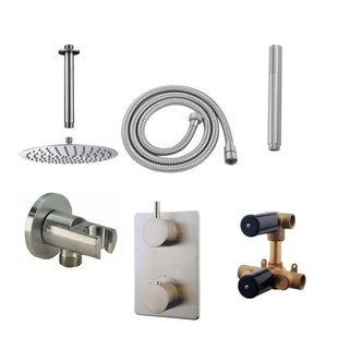 Inbouwthermostaatset Wiesbaden Caral Rond 30cm Plafonduitloop Geborsteld RVS PVD Coating