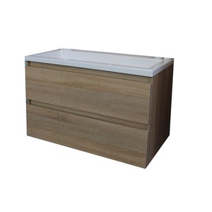 Badkamermeubel BWS Pepper Acryl Wastafel Zonder Kraangat 80x55x46 cm Eiken