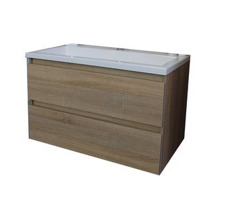 Badkamermeubel BWS Pepper Acryl Wastafel Met Kraangat 80x55x46 cm Eiken