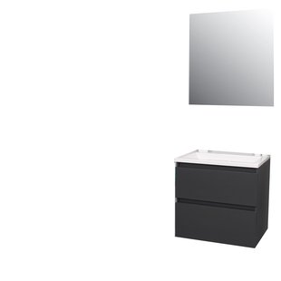 Badkamermeubel BWS Pepper Acryl Wastafel Zonder Kraangat Inclusief Spiegel 60x55x46 cm Antraciet