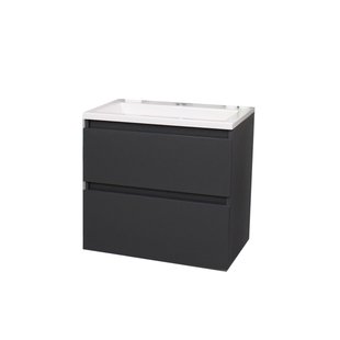 Badkamermeubel BWS Pepper Acryl Wastafel Met Kraangat Inclusief Spiegel 60x55x46 cm Antraciet