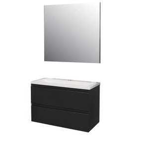 Badkamermeubel BWS Pepper Acryl Wastafel Met Kraangat Inclusief Spiegel 80x55x46 cm Antraciet