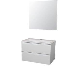 Badkamermeubel BWS Pepper Acryl Wastafel Met Kraangat Inclusief Spiegel 80x55x46 cm Wit