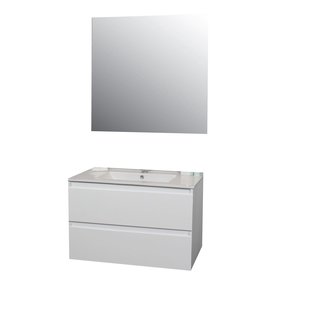 Badkamermeubel BWS Pepper Wastafel Porselein Incl Spiegel En Kraangat 80x55x46 cm Wit