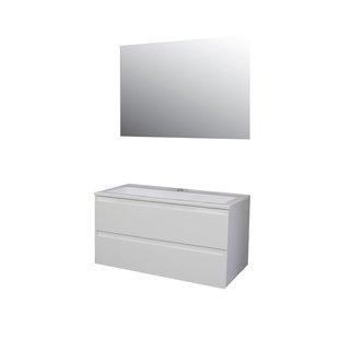 Badkamermeubel BWS Pepper Acryl Wastafel Met Kraangat Inclusief Spiegel 100x55x46 cm Wit