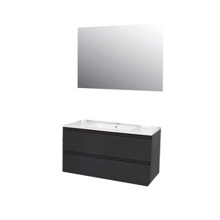 Badkamermeubel BWS Pepper Acryl Wastafel Twee Kraangaten Incl Spiegel 100x55x46 cm Wit