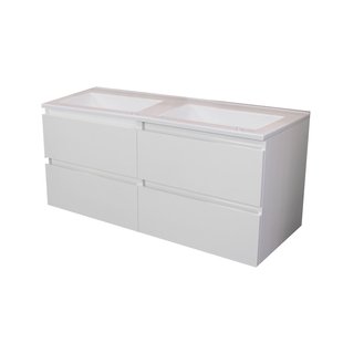 Badkamermeubel BWS Pepper Acryl Wastafel Incl Spiegel Zonder Kraangat 120x55x46 cm Wit