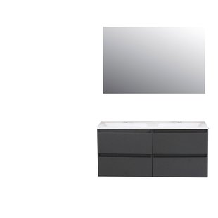 Badkamermeubel BWS Pepper Acryl Wastafel Incl Spiegel Twee Kraangaten 120x55x46 cm Antraciet