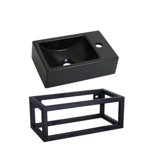 Fonteinset Plieger Met Handdoekrek 37 cm Mat Zwart (Exclusief Kraan En Afvoer)