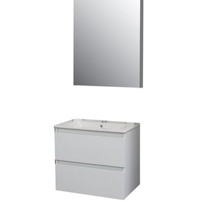 Badkamermeubel BWS Pepper Wastafel Porselein Incl Spiegelkast Met Kraangat 60x55x46 cm Wit