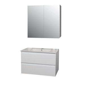 Badkamermeubel BWS Pepper Wastafel Porselein Incl Spiegelkast 2 Deurs Met 1 Krg 80x55x46 cm Wit