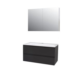 Badkamermeubel BWS Pepper Wastafel Acryl Incl Spiegelkast 2 Deurs Met 1 Krg 100x55x46 cm Antraciet