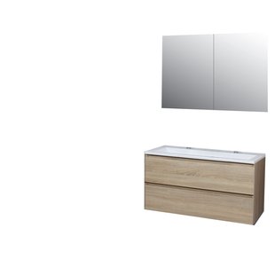 Badkamermeubel BWS Pepper Wastafel Acryl Incl Spiegelkast 2 Deurs Met 2 Krgtn 100x55x46 cm Eiken