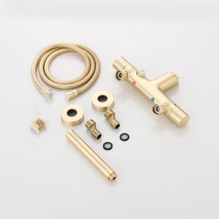Badkraan Opbouw BWS Gold met Staaf Handdouche Set Messing Mat Goud
