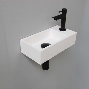 Fonteinset INK Versus 36x18x9 cm Polystone Mat Wit Met Kraangat Rechts Mat Zwart