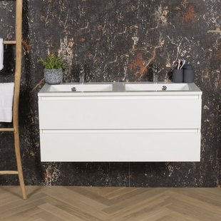 ACTIE BWS Badmeubel | Paris | Wit 120 cm | Hoogglans Wit Wastafel | 2 Kraangaten