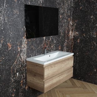 ACTIE BWS Badmeubel | Paris | Canyon Oak 100 cm | Hoogglans Wit Wastafel | 1 of 2 Kraangaten