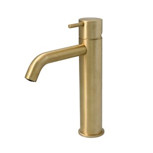 Wastafelmengkraan Hotbath Cobber 1-hendel Gebogen 21.6 cm Geborsteld Messing PVD