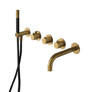 Badthermostaat Hotbath Cobber Inbouw Met Uitloop 2 Stopkranen Geborsteld Messing (excl. inbouwdeel) Living Colours