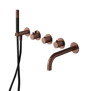 Badthermostaat Hotbath Cobber Inbouw Met Uitloop 2 Stopkranen Geborsteld Koper PVD (excl. inbouwdeel)