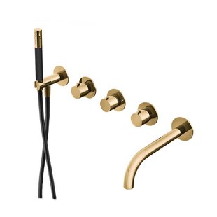 Badthermostaat Hotbath Cobber Inbouw Met Uitloop 2 Stopkranen Gepolijst Messing (excl. inbouwdeel) Living Colours