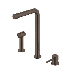 Keukenmengkraan Hotbath Fellow 3-gats Draaibare Uitloop en Uitneembare Handdouche Verouderd Messing Living Colours