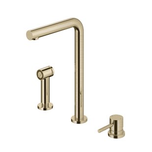 Keukenmengkraan Hotbath Fellow 3-gats Draaibare Uitloop en Uitneembare Handdouche Geborsteld Messing Living Colours