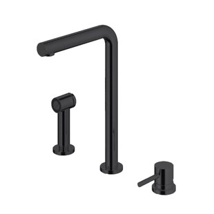 Keukenmengkraan Hotbath Fellow 3-gats Draaibare Uitloop en Uitneembare Handdouche Mat Zwart