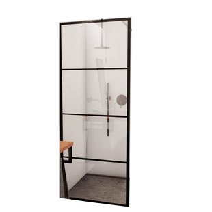 BWS Inloopdouche Frame 130x200 cm 8mm NANO Glas Mat Zwart Raster