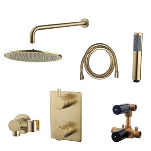 Thermostatisch Inbouwdoucheset BWS Muuruitloop Rond 30 cm Geborsteld Messing Goud