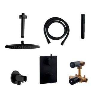 Thermostatisch Inbouwdoucheset BWS Plafonduitloop Rond 30 cm Mat Zwart