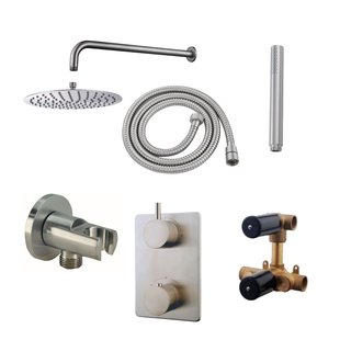 Thermostatisch Inbouwdoucheset BWS Muuruitloop Rond 30 cm Geborsteld RVS