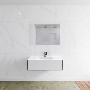 Badkamermeubelset Mondiaz LAGOM 100 cm met Gecentreerde Wastafel Solid Surface Met 1 Kraangat Mat Wit (1 lade)