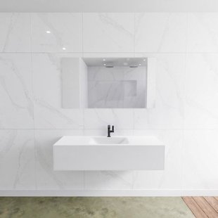 Badkamermeubelset Mondiaz LAGOM 130 cm Gecentreerde Waskom Solid Met 1 Kraangat Mat Wit (1 lade)