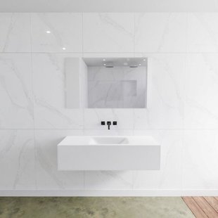 Badkamermeubelset Mondiaz LAGOM 120 cm Gecentreerde Waskom Solid Zonder Kraangaten Mat Wit (1 lade)