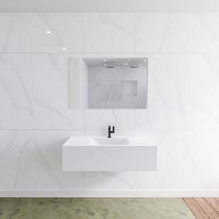 Badkamermeubelset Mondiaz LAGOM 110 cm Gecentreerde Waskom Solid Surface Met 1 Kraangat Mat Wit (1 lade)