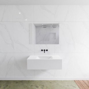 Badkamermeubelset Mondiaz LAGOM 100 cm Gecentreerde Waskom Solid Surface Zonder Kraangaten Mat Wit (1 lade)