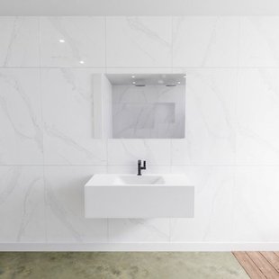 Badkamermeubelset Mondiaz LAGOM 100 cm Gecentreerde Waskom Solid Surface Met 1 Kraangat Mat Wit (1 lade)