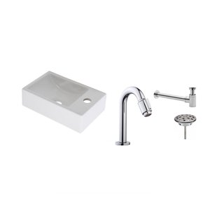 FonteinPack Houston Rechts Keramiek 37x23x11 Wit (Keuze uit 18 kranen)