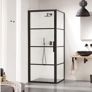 Douchecabine Sealskin Soho 80x70 cm Met Draaideur Links Hoekcabine 8 mm Helderglas Mat Zwart