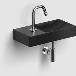 Clou Vale Fontein Zonder Kraangat Met Geïntegreerde Afvoer Zwart Mat Keramiek 38 cm