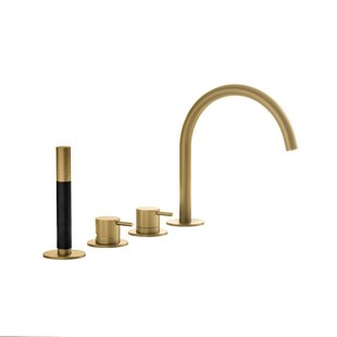 Inbouw Badrandcombinatie Hotbath Cobber Met Uitloop en 2-weg Omstel Geborsteld Messing PVD (incl. Handdouche)