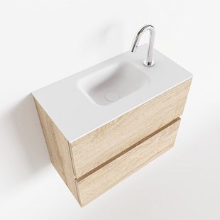 MONDIAZ ADA 60cm toiletmeubel washed oak. LEX wastafel talc midden 1 kraangat