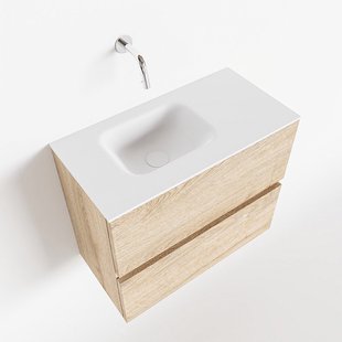 MONDIAZ ADA 60cm toiletmeubel washed oak. LEX wastafel talc links zonder kraangat