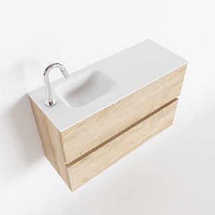 MONDIAZ ADA 80cm toiletmeubel washed oak. LEX wastafel talc links 1 kraangat