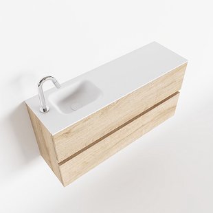 MONDIAZ ADA 100cm toiletmeubel washed oak. LEX wastafel talc links 1 kraangat