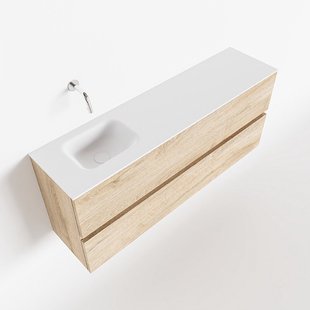 MONDIAZ ADA 120cm toiletmeubel washed oak. LEX wastafel talc links zonder kraangat