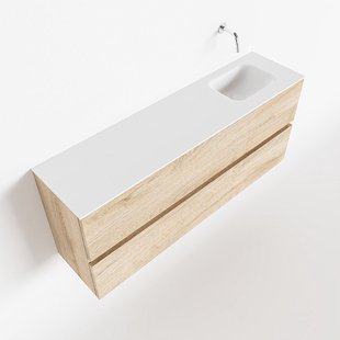MONDIAZ ADA 120cm toiletmeubel washed oak. LEX wastafel talc rechts zonder kraangat