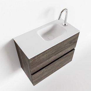 MONDIAZ ADA 60cm toiletmeubel dark brown. LEX wastafel talc rechts 1 kraangat